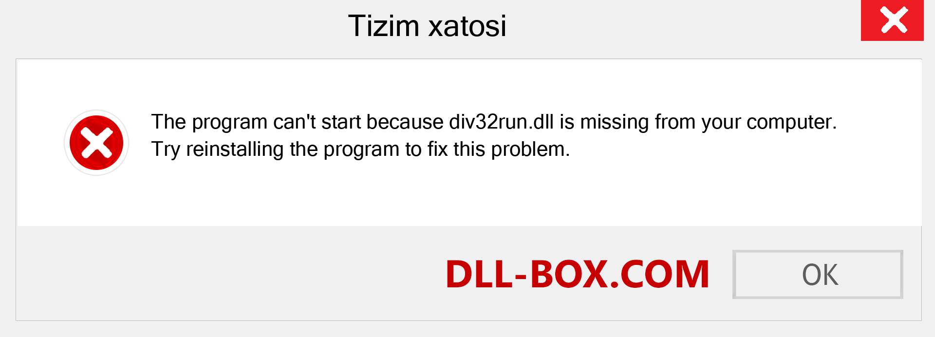 div32run.dll fayli yo'qolganmi?. Windows 7, 8, 10 uchun yuklab olish - Windowsda div32run dll etishmayotgan xatoni tuzating, rasmlar, rasmlar